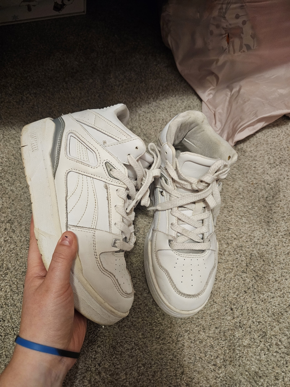 Puma Women's White High-Top Sneakers with Light Gray Accents